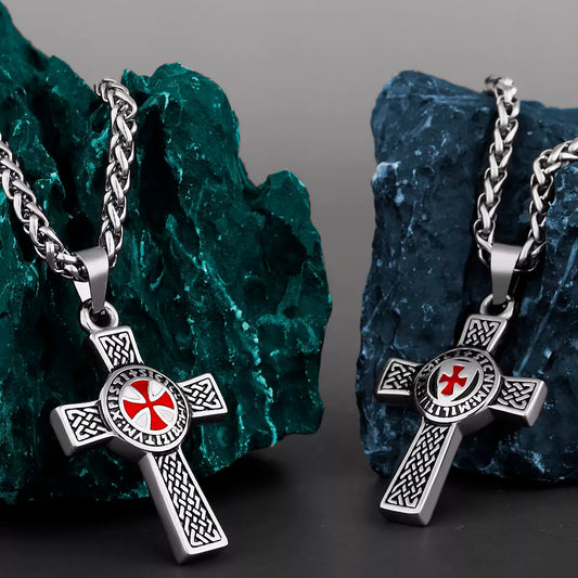 Collar de Cruz Retro Templaria Roja y Blanca