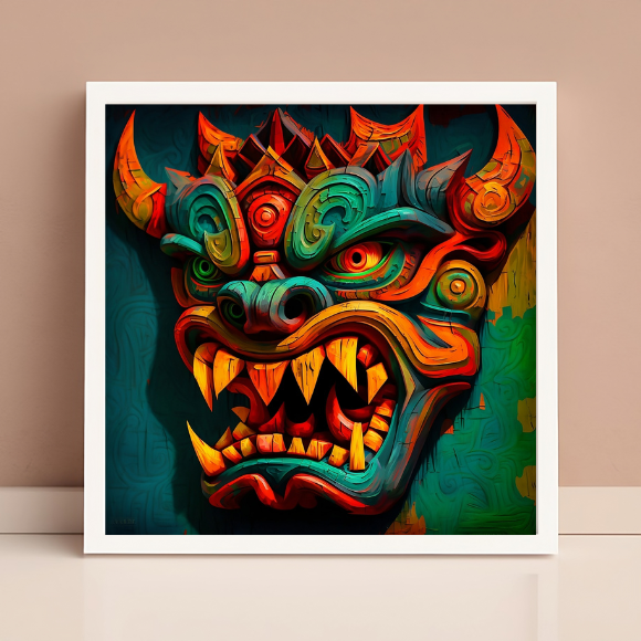 Póster Cuadrado Tiki Demon Polinesio