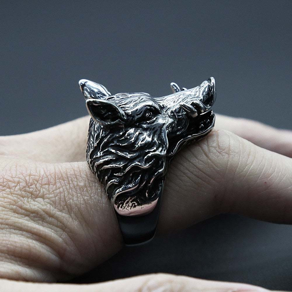 Anillo Vikingo de Cabeza de Jabalí