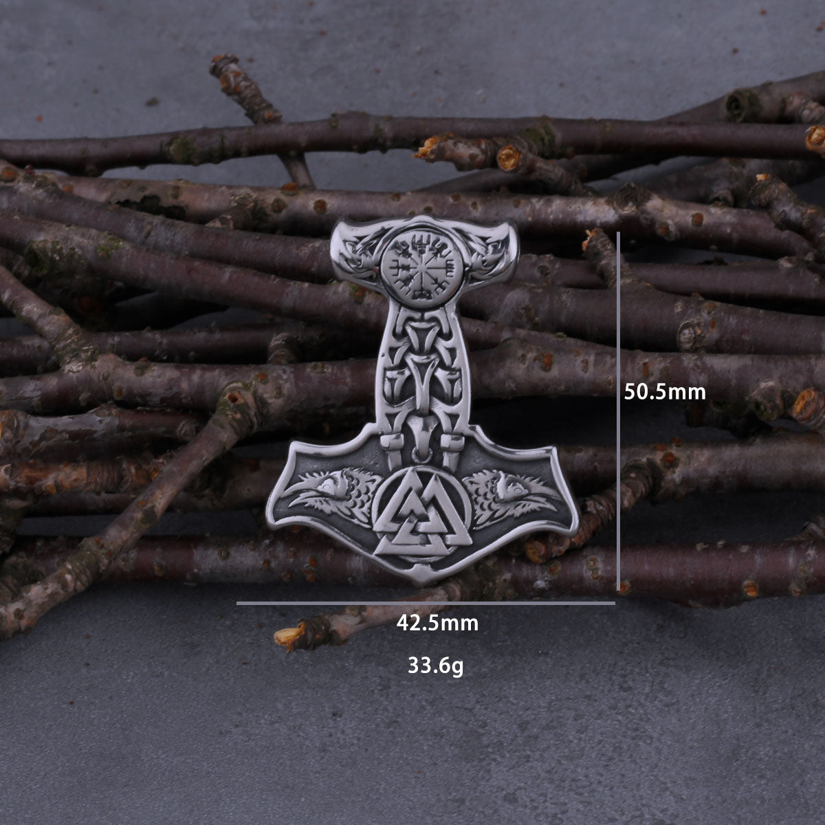 Collar Vikingo Mjolnir Martillo de Thor Cabezas de Cuervo