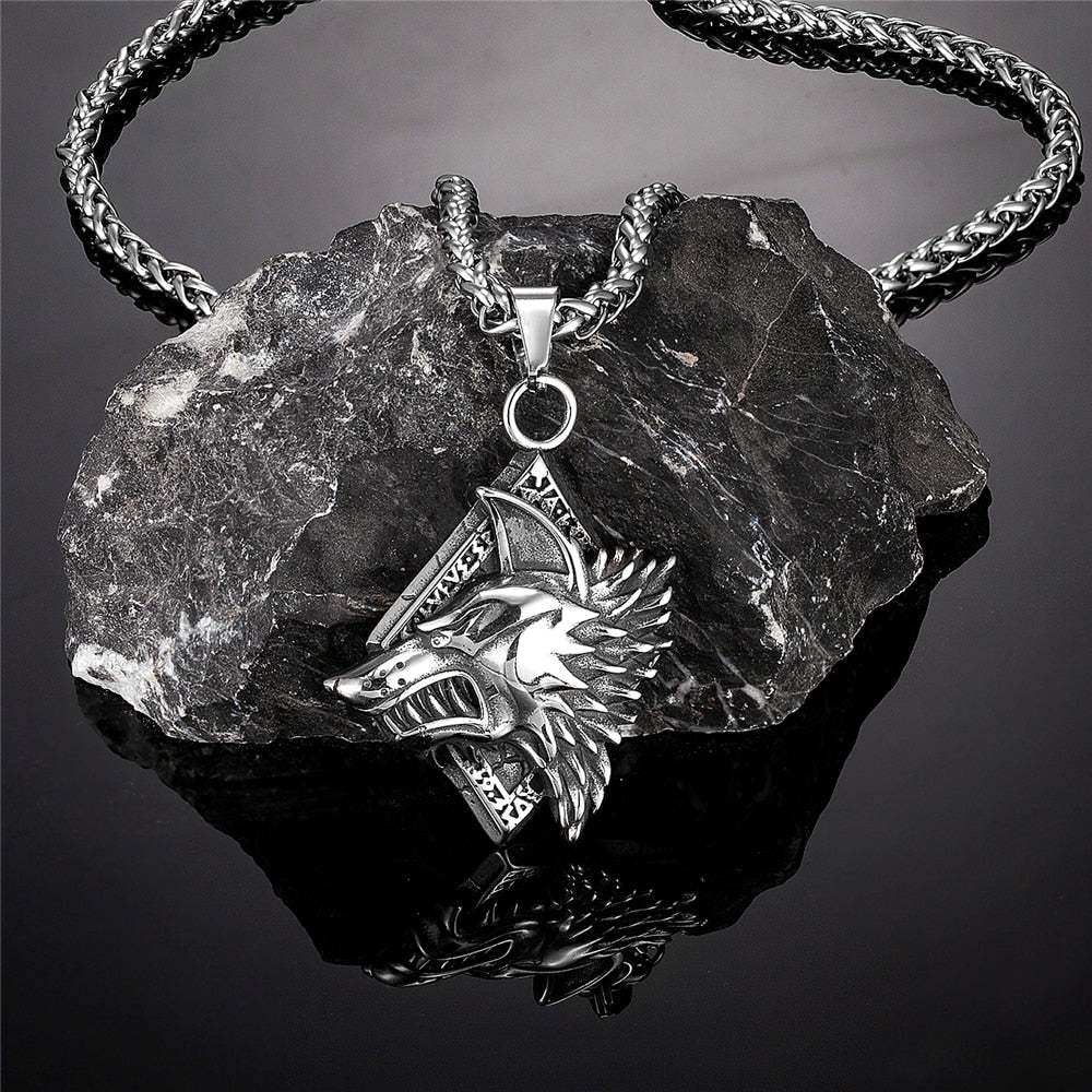 Collar Vintage de Odín con Diseño de Lobo Fenrir