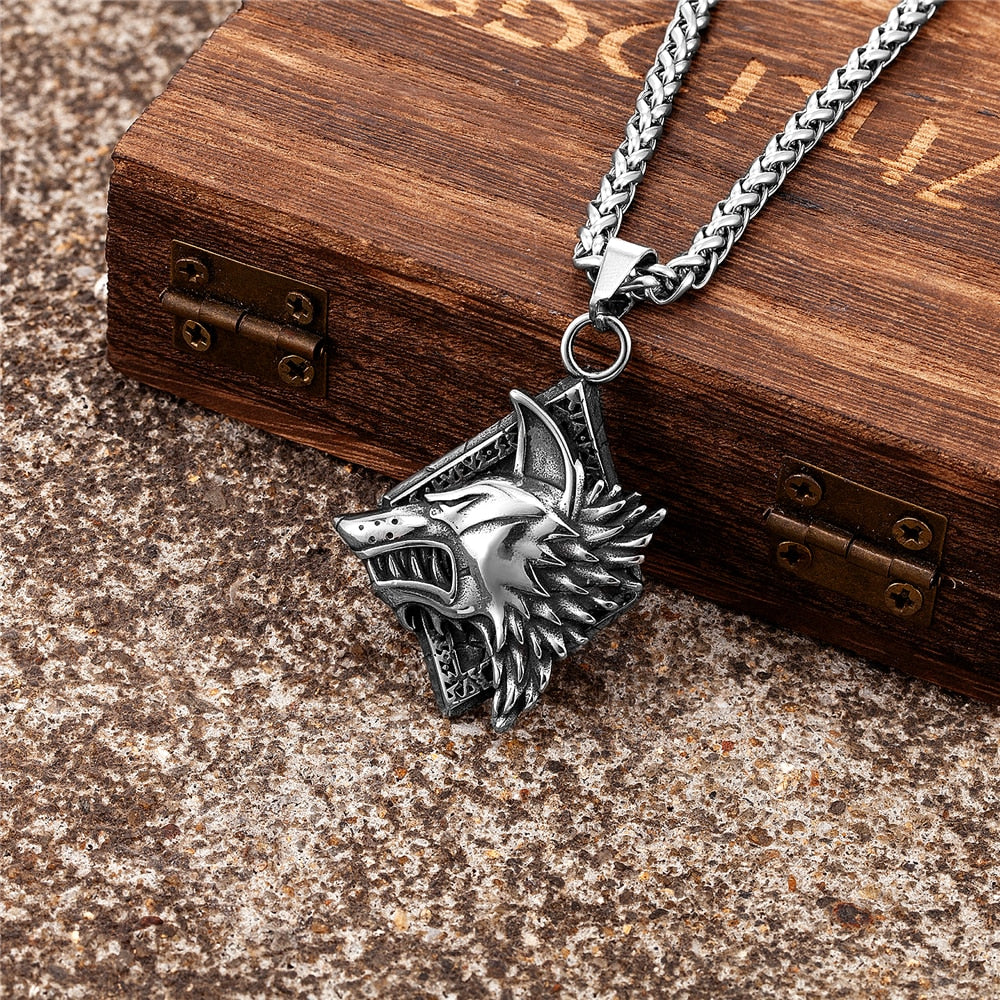 Collar Vintage de Odín con Diseño de Lobo Fenrir